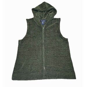 Denim & Co Fleece Vest XL Women Full Zip Hooded Sleeveless Jacket Gorpcore